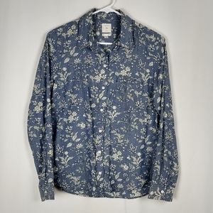 Gap Floral Chambray Button Down Shirt Blouse XS